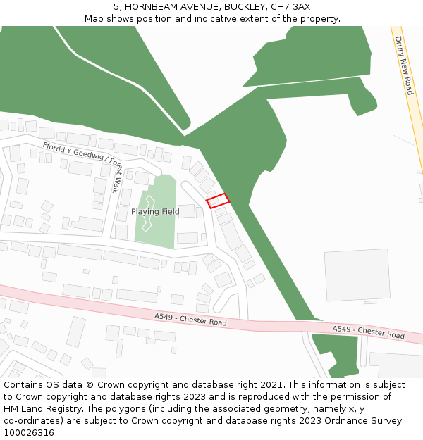 5, HORNBEAM AVENUE, BUCKLEY, CH7 3AX: Location map and indicative extent of plot