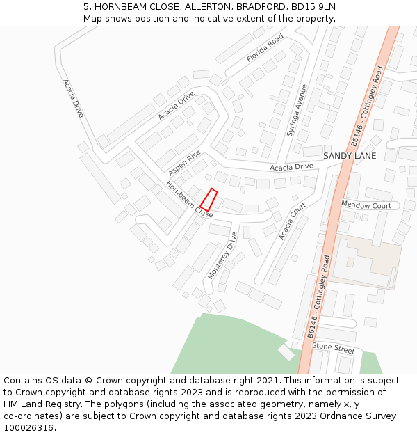 5, HORNBEAM CLOSE, ALLERTON, BRADFORD, BD15 9LN: Location map and indicative extent of plot