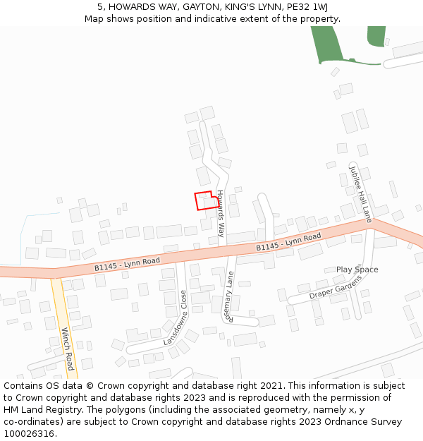 5, HOWARDS WAY, GAYTON, KING'S LYNN, PE32 1WJ: Location map and indicative extent of plot