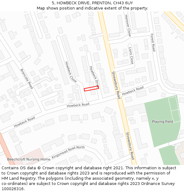 5, HOWBECK DRIVE, PRENTON, CH43 6UY: Location map and indicative extent of plot
