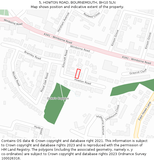 5, HOWTON ROAD, BOURNEMOUTH, BH10 5LN: Location map and indicative extent of plot