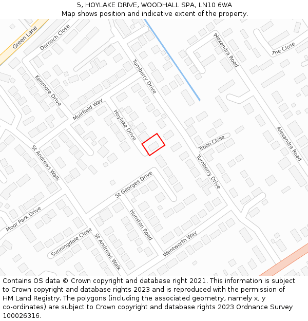 5, HOYLAKE DRIVE, WOODHALL SPA, LN10 6WA: Location map and indicative extent of plot