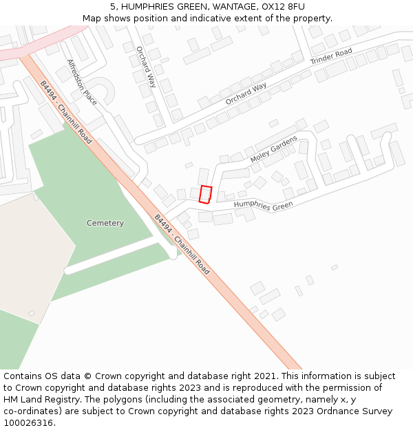 5, HUMPHRIES GREEN, WANTAGE, OX12 8FU: Location map and indicative extent of plot
