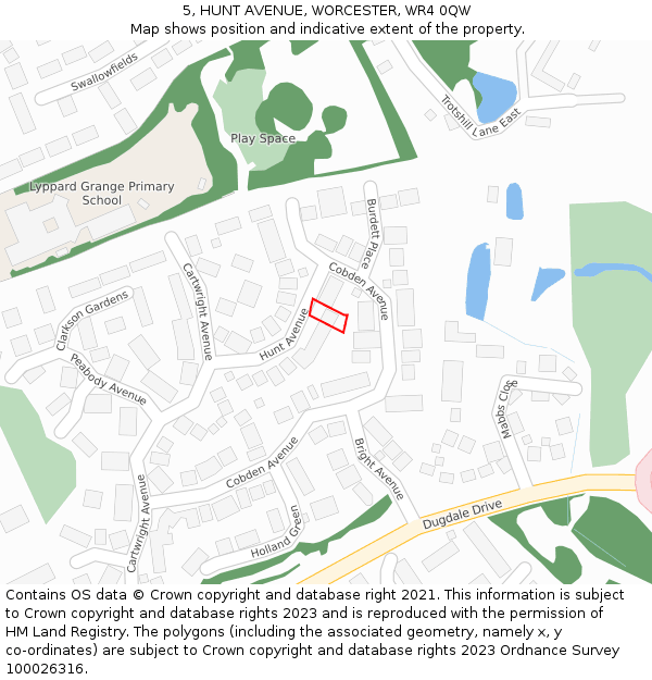 5, HUNT AVENUE, WORCESTER, WR4 0QW: Location map and indicative extent of plot