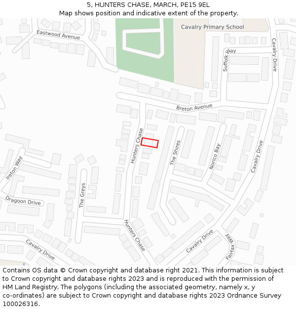 5, HUNTERS CHASE, MARCH, PE15 9EL: Location map and indicative extent of plot