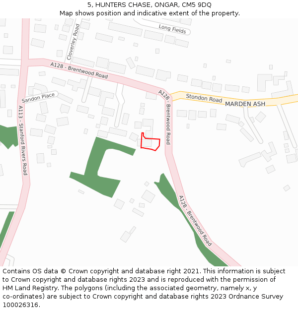 5, HUNTERS CHASE, ONGAR, CM5 9DQ: Location map and indicative extent of plot