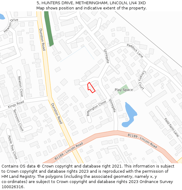 5, HUNTERS DRIVE, METHERINGHAM, LINCOLN, LN4 3XD: Location map and indicative extent of plot