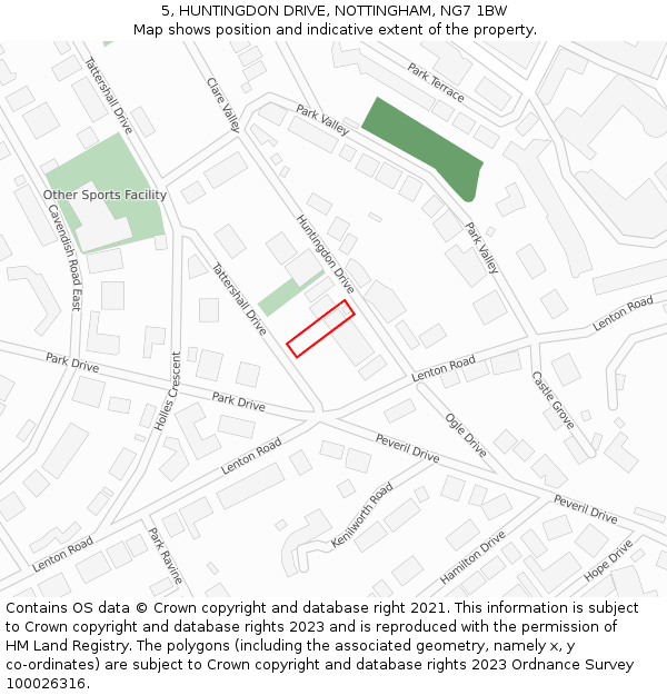5, HUNTINGDON DRIVE, NOTTINGHAM, NG7 1BW: Location map and indicative extent of plot