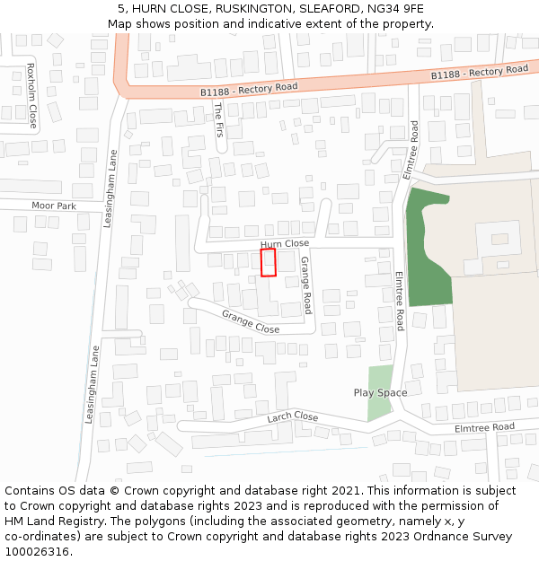 5, HURN CLOSE, RUSKINGTON, SLEAFORD, NG34 9FE: Location map and indicative extent of plot