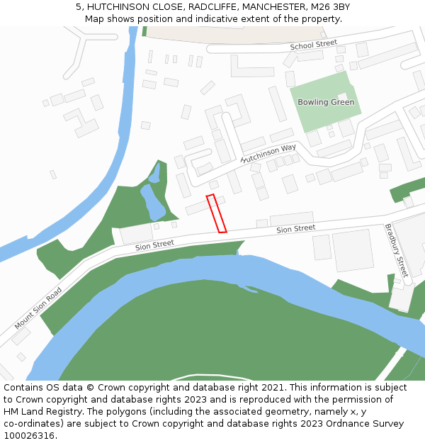5, HUTCHINSON CLOSE, RADCLIFFE, MANCHESTER, M26 3BY: Location map and indicative extent of plot