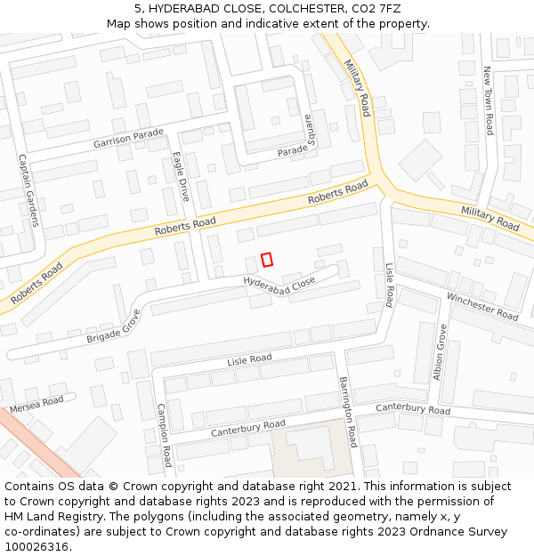 5, HYDERABAD CLOSE, COLCHESTER, CO2 7FZ: Location map and indicative extent of plot