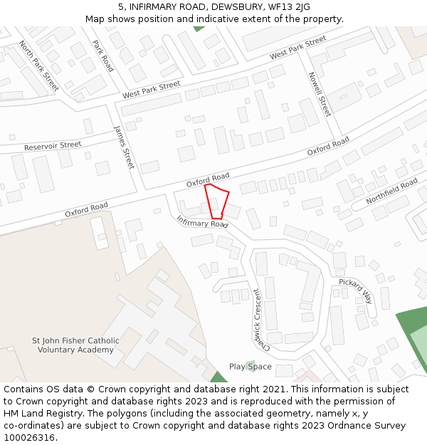 5, INFIRMARY ROAD, DEWSBURY, WF13 2JG: Location map and indicative extent of plot