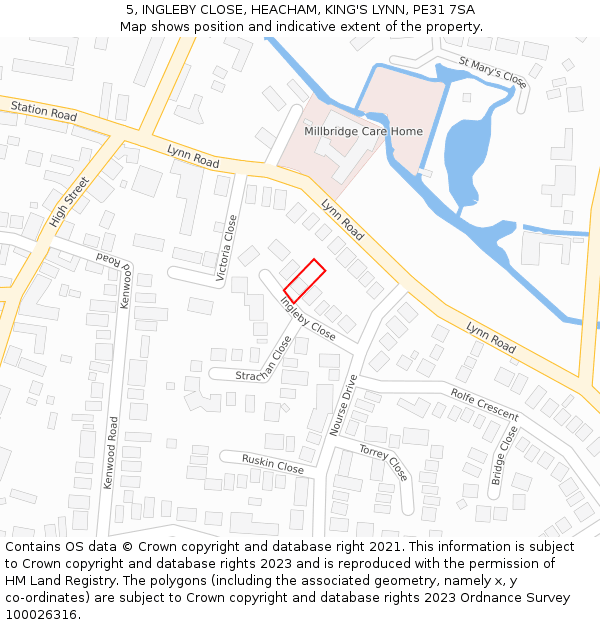 5, INGLEBY CLOSE, HEACHAM, KING'S LYNN, PE31 7SA: Location map and indicative extent of plot