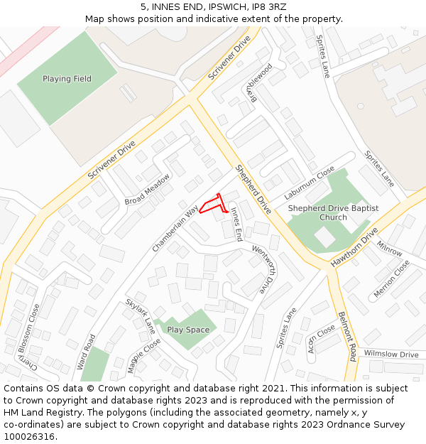 5, INNES END, IPSWICH, IP8 3RZ: Location map and indicative extent of plot