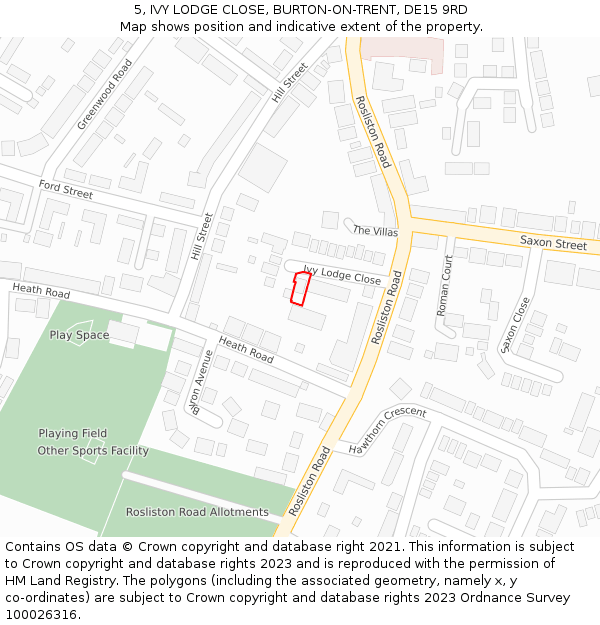 5, IVY LODGE CLOSE, BURTON-ON-TRENT, DE15 9RD: Location map and indicative extent of plot