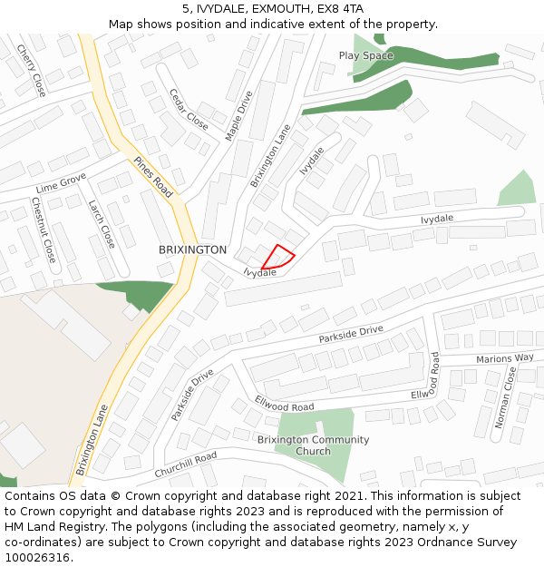 5, IVYDALE, EXMOUTH, EX8 4TA: Location map and indicative extent of plot
