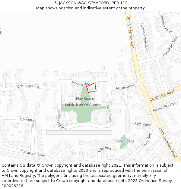 5, JACKSON WAY, STAMFORD, PE9 1FG: Location map and indicative extent of plot