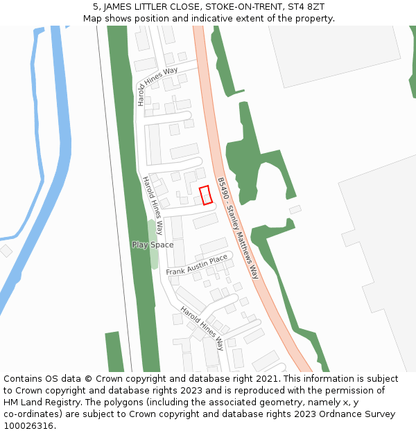 5, JAMES LITTLER CLOSE, STOKE-ON-TRENT, ST4 8ZT: Location map and indicative extent of plot