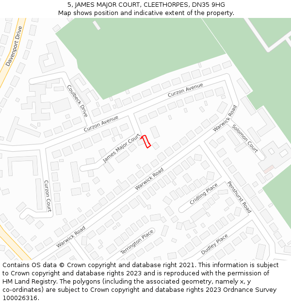 5, JAMES MAJOR COURT, CLEETHORPES, DN35 9HG: Location map and indicative extent of plot