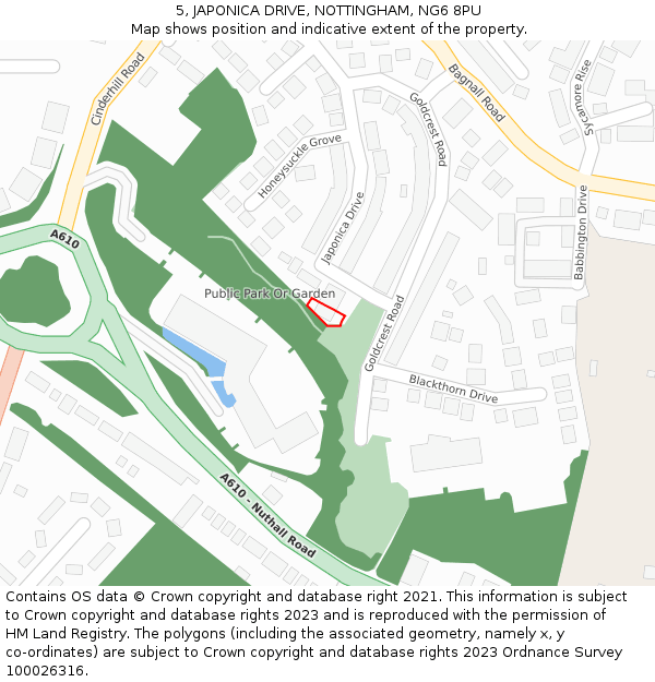 5, JAPONICA DRIVE, NOTTINGHAM, NG6 8PU: Location map and indicative extent of plot