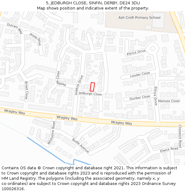 5, JEDBURGH CLOSE, SINFIN, DERBY, DE24 3DU: Location map and indicative extent of plot