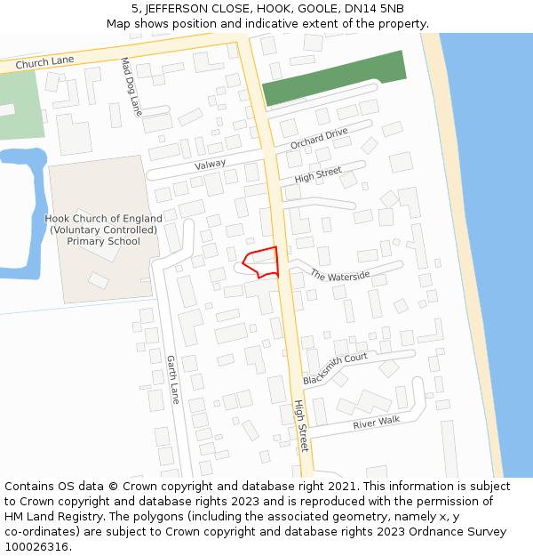 5, JEFFERSON CLOSE, HOOK, GOOLE, DN14 5NB: Location map and indicative extent of plot