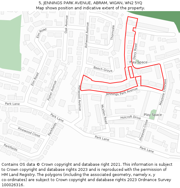 5, JENNINGS PARK AVENUE, ABRAM, WIGAN, WN2 5YQ: Location map and indicative extent of plot