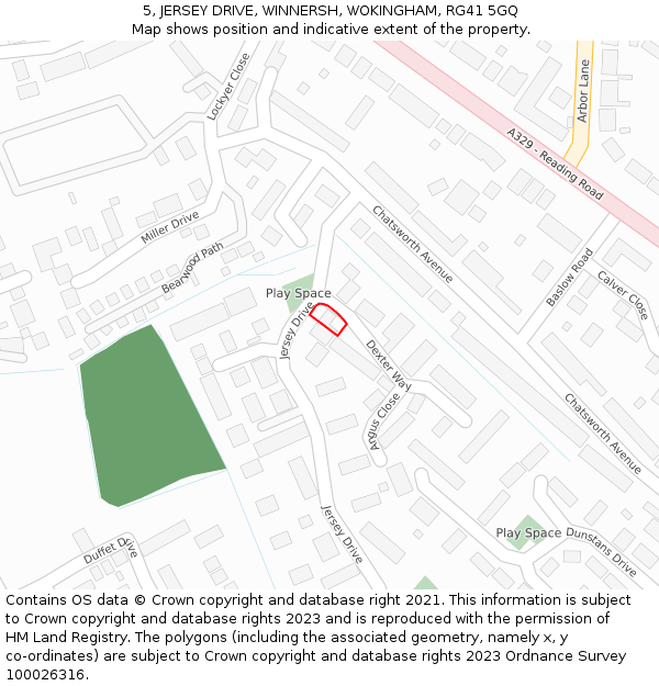 5, JERSEY DRIVE, WINNERSH, WOKINGHAM, RG41 5GQ: Location map and indicative extent of plot