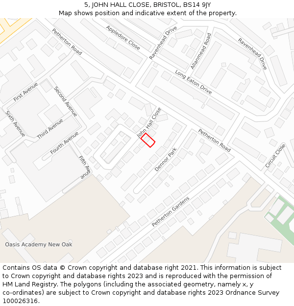 5, JOHN HALL CLOSE, BRISTOL, BS14 9JY: Location map and indicative extent of plot