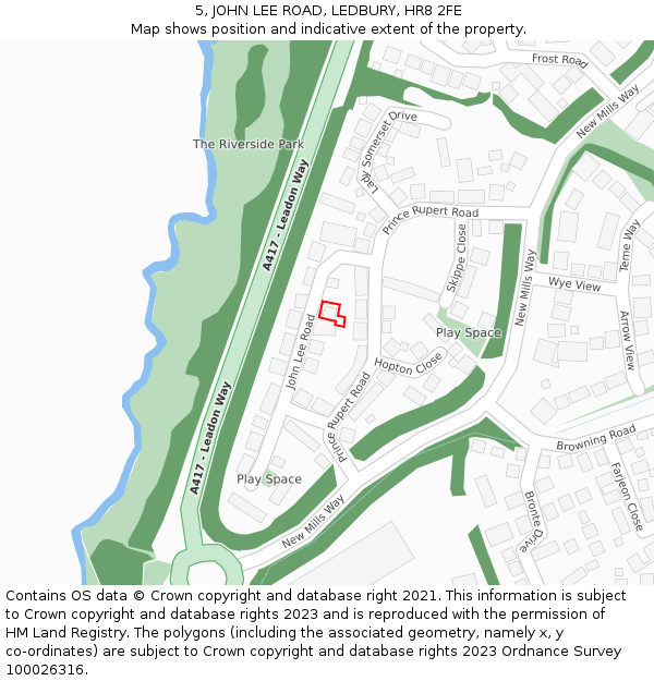 5, JOHN LEE ROAD, LEDBURY, HR8 2FE: Location map and indicative extent of plot