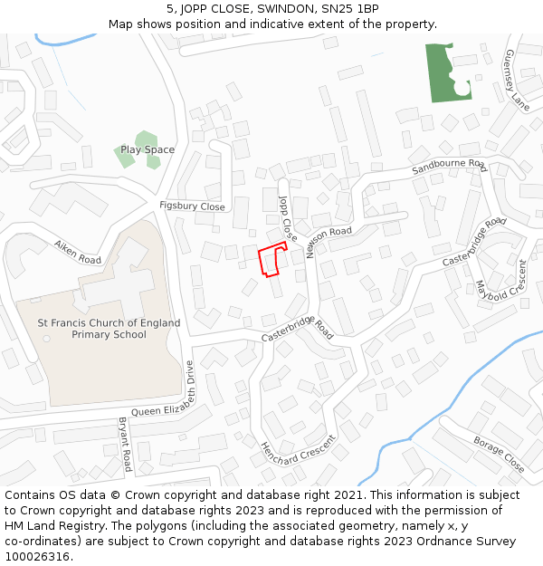 5, JOPP CLOSE, SWINDON, SN25 1BP: Location map and indicative extent of plot
