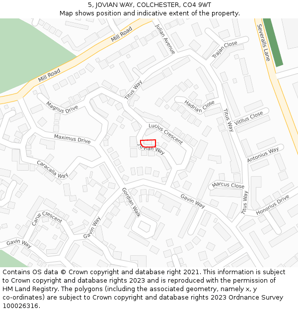 5, JOVIAN WAY, COLCHESTER, CO4 9WT: Location map and indicative extent of plot