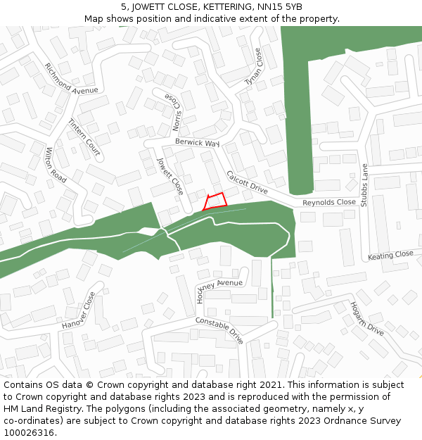 5, JOWETT CLOSE, KETTERING, NN15 5YB: Location map and indicative extent of plot
