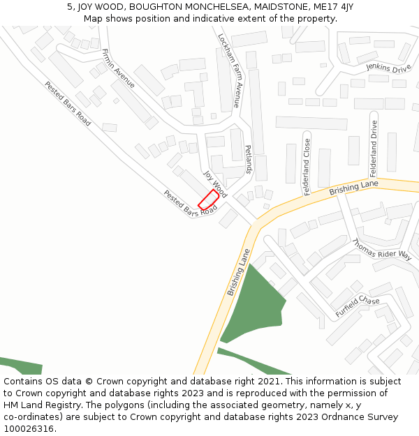 5, JOY WOOD, BOUGHTON MONCHELSEA, MAIDSTONE, ME17 4JY: Location map and indicative extent of plot