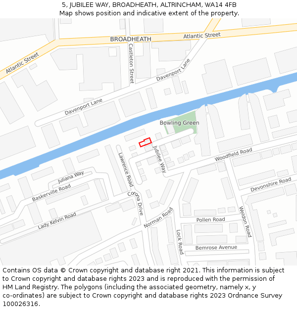 5, JUBILEE WAY, BROADHEATH, ALTRINCHAM, WA14 4FB: Location map and indicative extent of plot