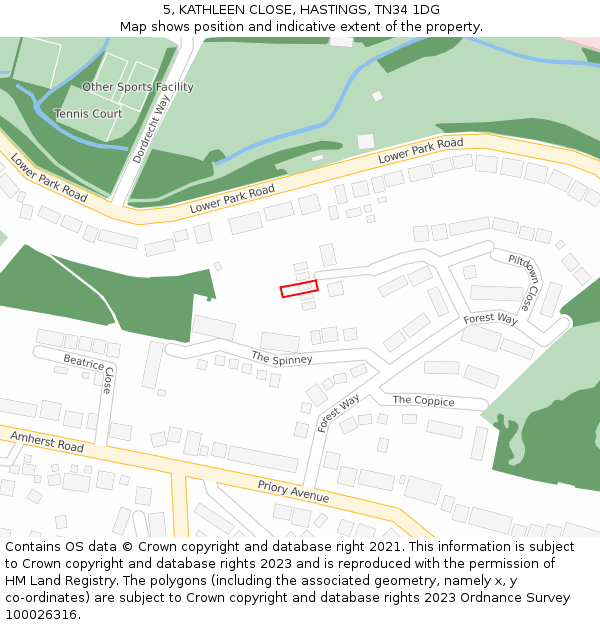 5, KATHLEEN CLOSE, HASTINGS, TN34 1DG: Location map and indicative extent of plot