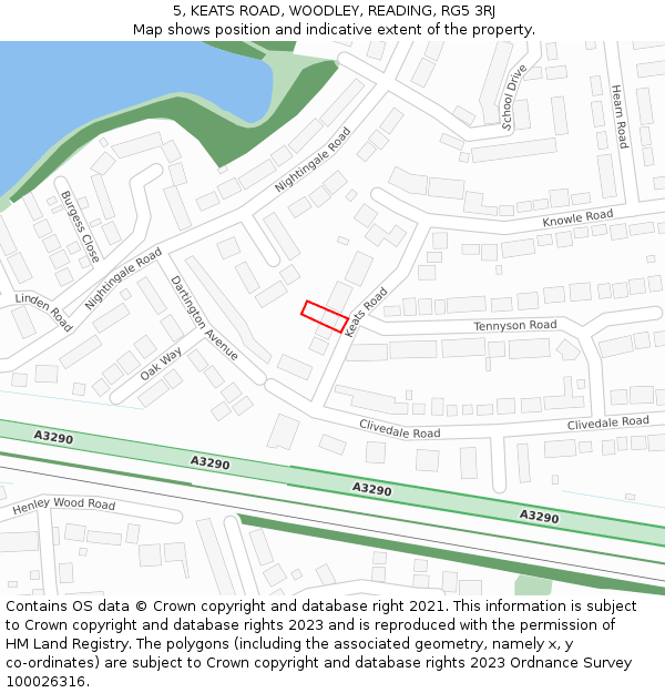 5, KEATS ROAD, WOODLEY, READING, RG5 3RJ: Location map and indicative extent of plot