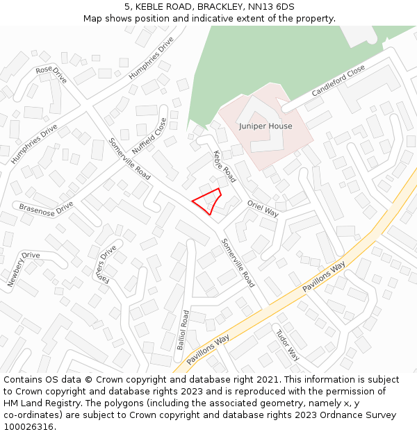 5, KEBLE ROAD, BRACKLEY, NN13 6DS: Location map and indicative extent of plot