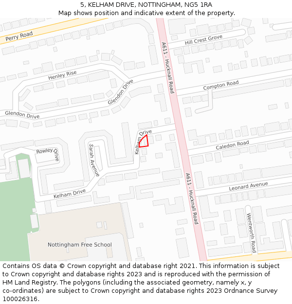 5, KELHAM DRIVE, NOTTINGHAM, NG5 1RA: Location map and indicative extent of plot