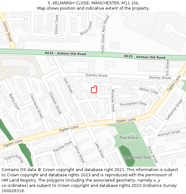 5, KELMARSH CLOSE, MANCHESTER, M11 1NL: Location map and indicative extent of plot