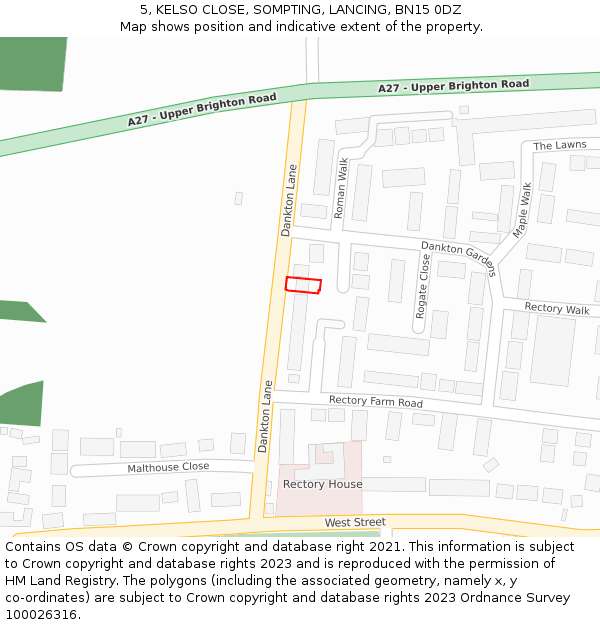 5, KELSO CLOSE, SOMPTING, LANCING, BN15 0DZ: Location map and indicative extent of plot