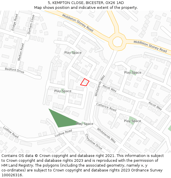 5, KEMPTON CLOSE, BICESTER, OX26 1AD: Location map and indicative extent of plot