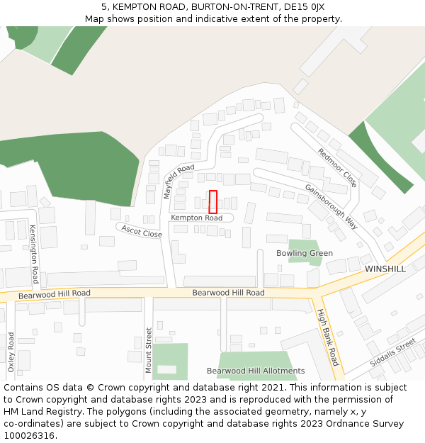 5, KEMPTON ROAD, BURTON-ON-TRENT, DE15 0JX: Location map and indicative extent of plot