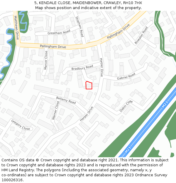 5, KENDALE CLOSE, MAIDENBOWER, CRAWLEY, RH10 7HX: Location map and indicative extent of plot