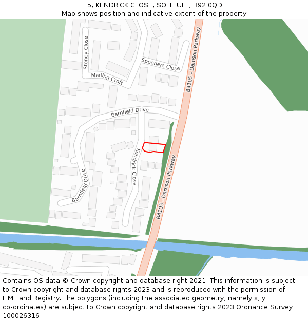 5, KENDRICK CLOSE, SOLIHULL, B92 0QD: Location map and indicative extent of plot
