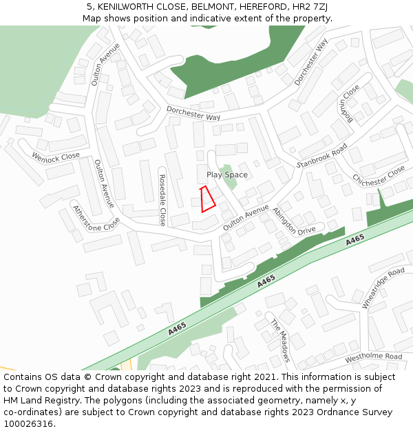 5, KENILWORTH CLOSE, BELMONT, HEREFORD, HR2 7ZJ: Location map and indicative extent of plot