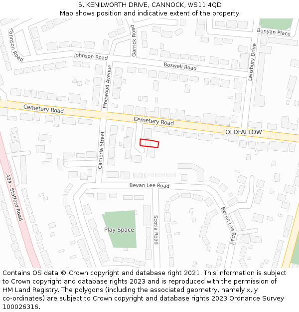 5, KENILWORTH DRIVE, CANNOCK, WS11 4QD: Location map and indicative extent of plot