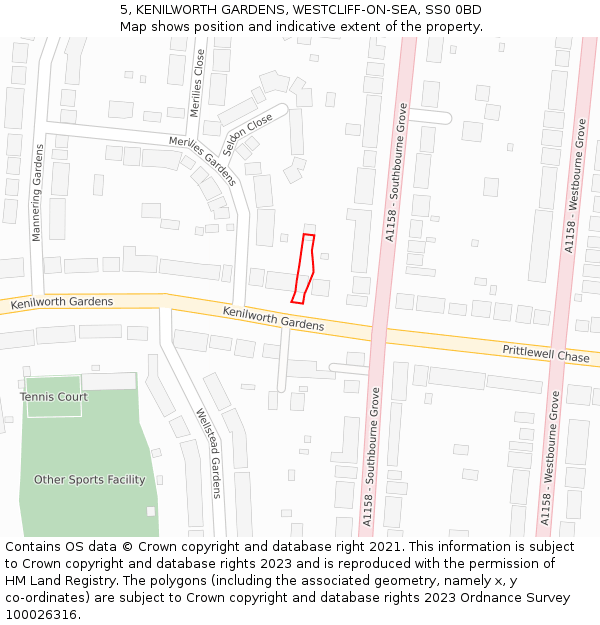 5, KENILWORTH GARDENS, WESTCLIFF-ON-SEA, SS0 0BD: Location map and indicative extent of plot