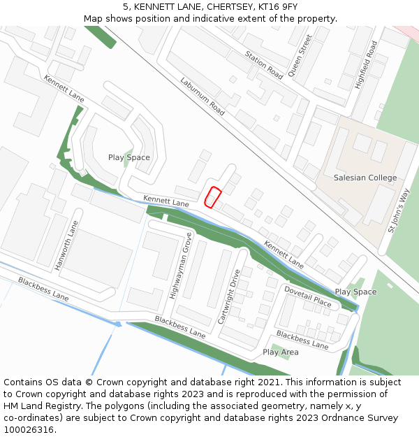 5, KENNETT LANE, CHERTSEY, KT16 9FY: Location map and indicative extent of plot
