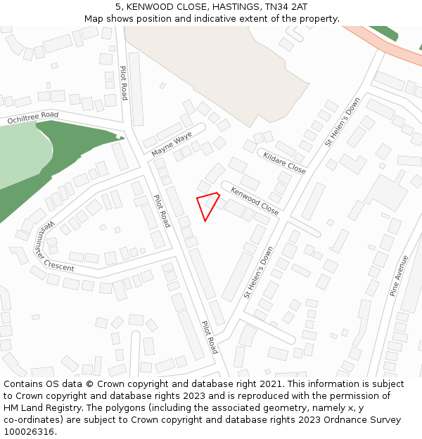 5, KENWOOD CLOSE, HASTINGS, TN34 2AT: Location map and indicative extent of plot